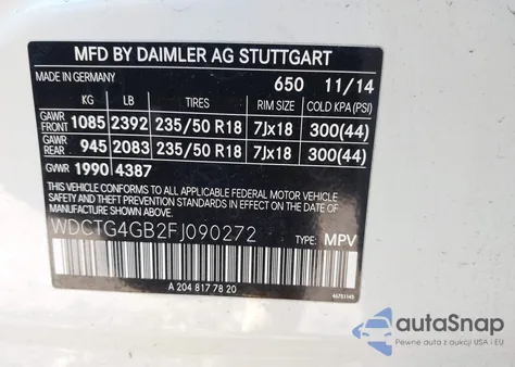 2015 Mercedes-Benz Gla 250 4Matic из США, поврежденный, VIN WDCTG4GB2FJ090272